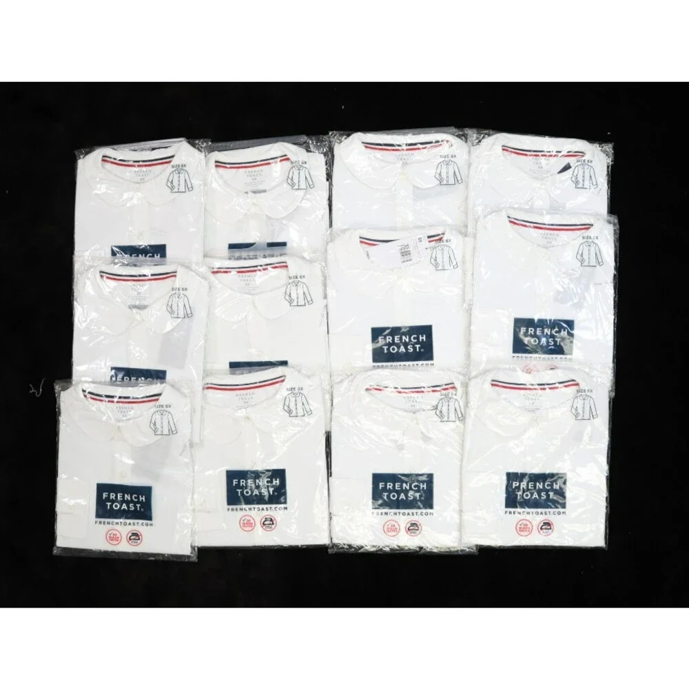 French Toast Plain White Long Sleeve Poplin Blouse Girls Small 6X Lot Of 12